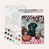 Black Lab At Pizza Restaurant | Paint-by-Number Kit: 11x14 in