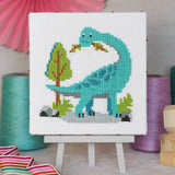 Dinosaur | Junior Cross Stitch Kit: Premium kit (with hoop and bag)