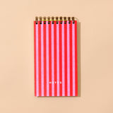 Letterpress Spiral Pocket Notebook | Red/Pink Stripe